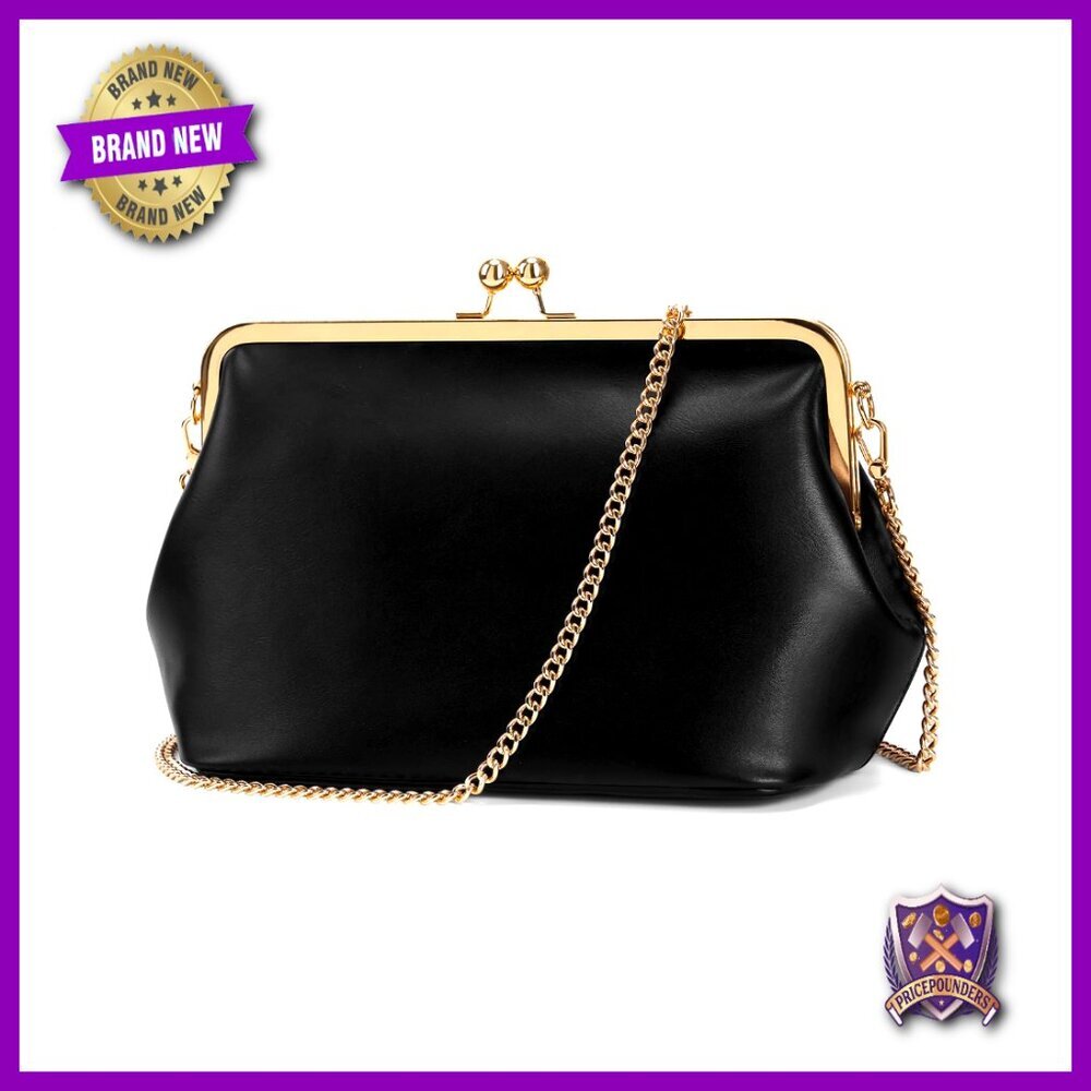 Vintage Kiss Lock Crossbody Bag PU Leather Tote Elegant Retro Messenger Purse